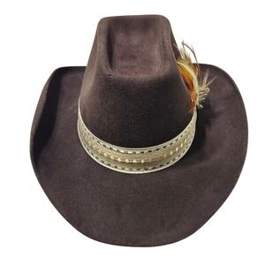 Miller Western Hat Men Brown 100% Wool Felt Feather Band 7 1/4